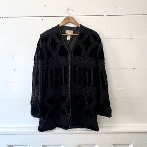 VINTAGE black tie black velvet silk cardigan size 8